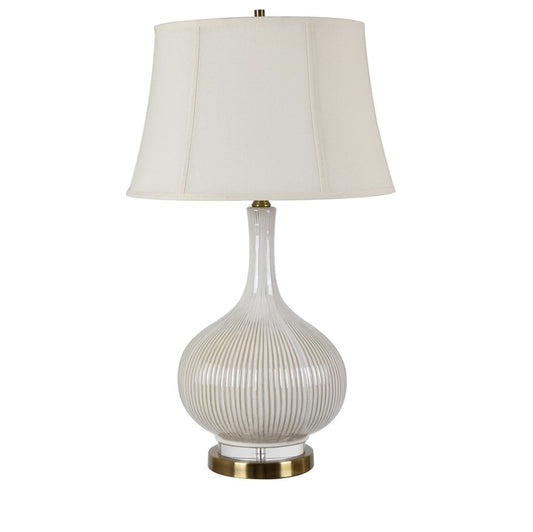 Crestview Collection Sawyer 30" Traditional Ceramic Crystal And Metal Table Lamp In Off White And Antique Brass Finish With Off White Silk Soft Back Shade