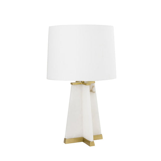 Crestview Collection Schyler 26" Modern Metal And Alabaster Table Lamp In Polished Alabaster And Gold Finish With White Faux Silk Shade
