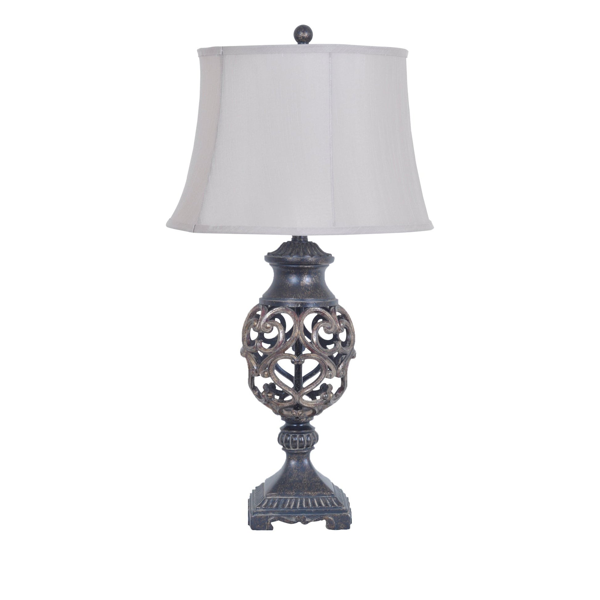 Crestview Collection Scrolled 31" Rustic Iron Iron Table Lamp In Resin Silver And Bronze Finish With Faux Silk Shade