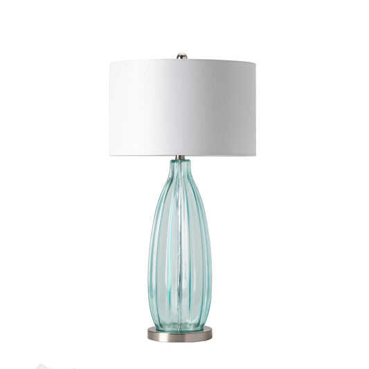 Crestview Collection Sea Breeze 32" Coastal Glass And Metal Table Lamp In Blue Finish With White Linen Shade