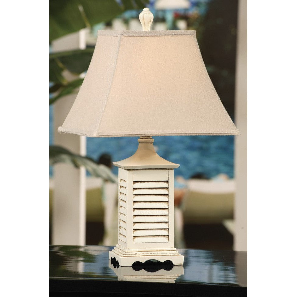 Crestview Collection Seaside 23" Coastal Resin Accent Lamp In Gray Washed White Finish With Square Shade Linen Fabric