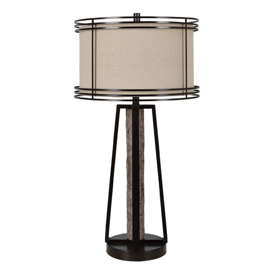 Crestview Collection Shawnee 35" Rustic Metal And Resin Table Lamp In Bronze And Wood Finish With Metal And Oatmeal Linen Shade