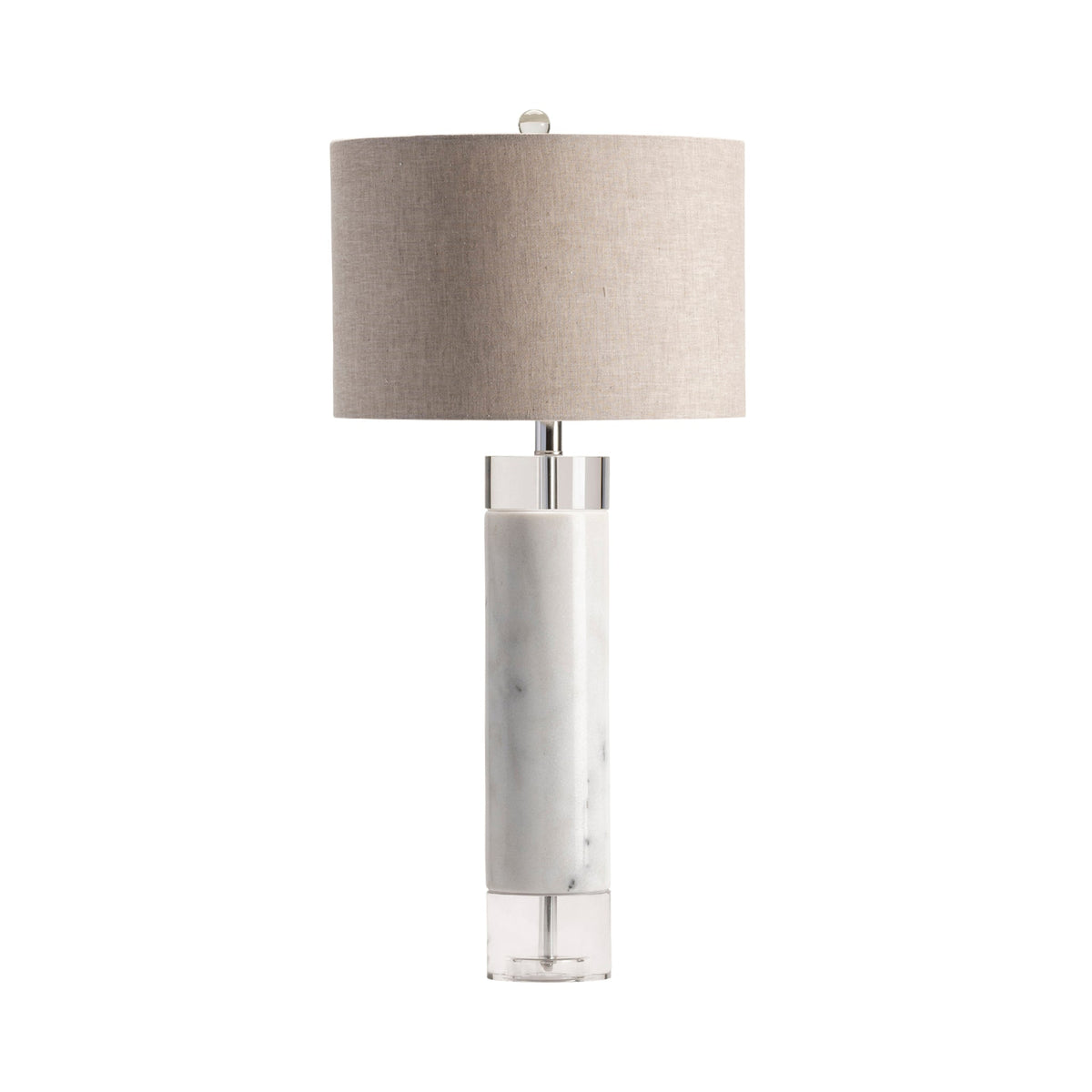 Crestview Collection Sheffield 32" Transitional Marble And Crystal Table Lamp In White Marble And Crystal Finish With Grey Linen Shade