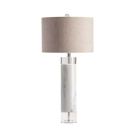 Crestview Collection Sheffield 32" Transitional Marble And Crystal Table Lamp In White Marble And Crystal Finish With Grey Linen Shade