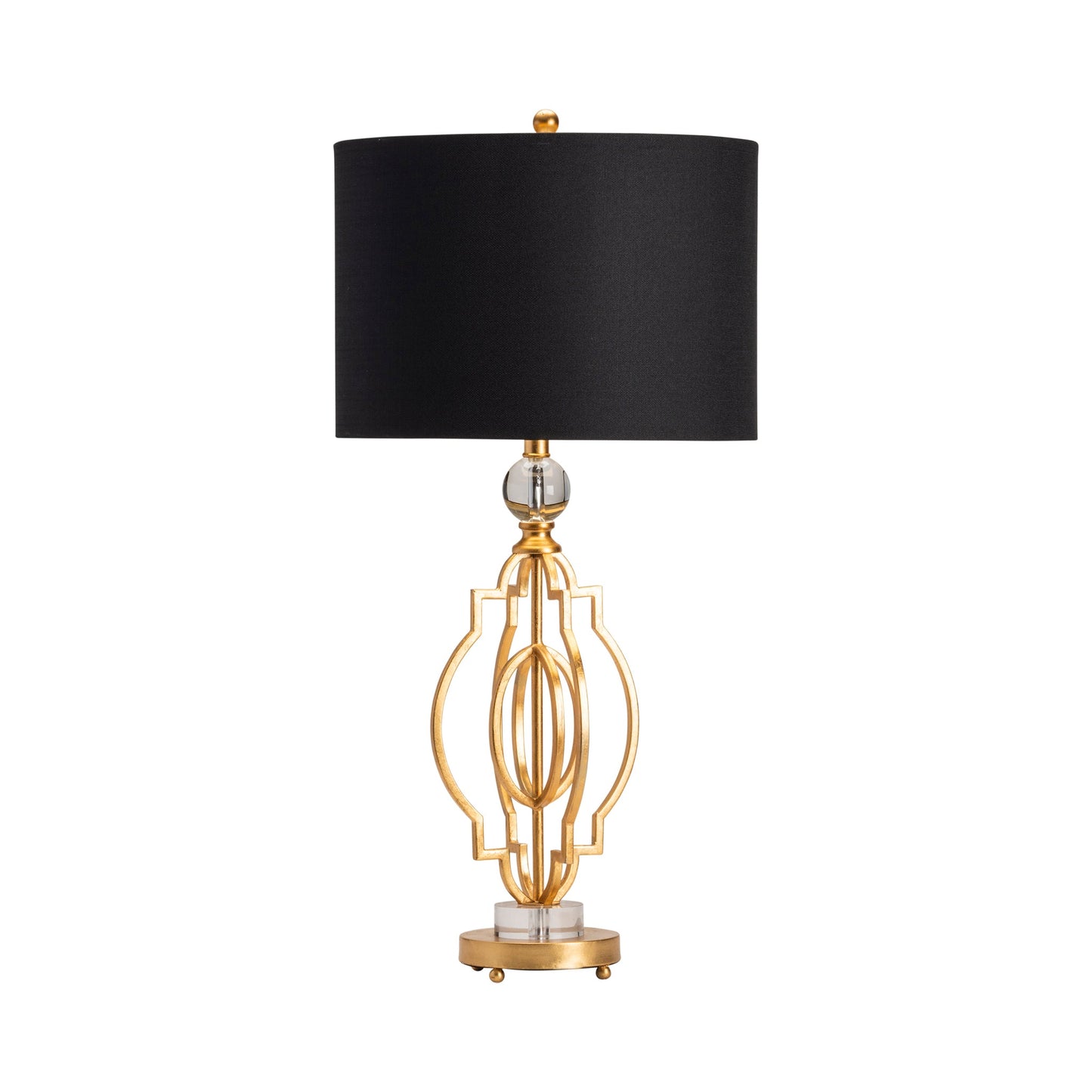 Crestview Collection Shine 34" Traditional Metal And Crystal Table Lamp In Gold Leaf And Crystal Finish With Black Linen Shade