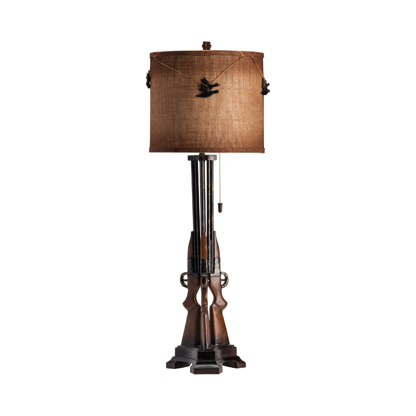 Crestview Collection Shot 38" Rustic Resin Table Lamp In Gunmetal Finish With Antique Burlap Shade