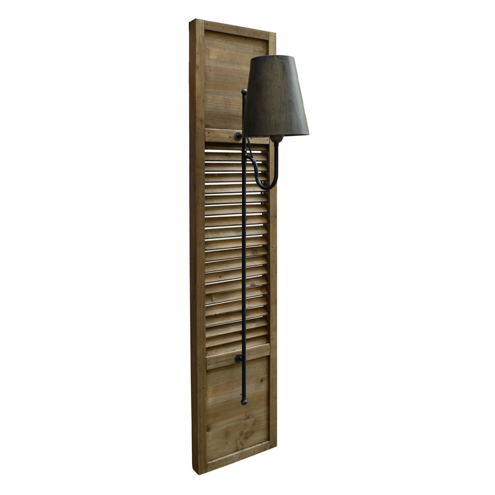 Crestview Collection Shutter 56" Traditional Wood And Metal Wall Sconce In Rustic Wood And Black Iron Finish With Antique Bronze Metal Shade