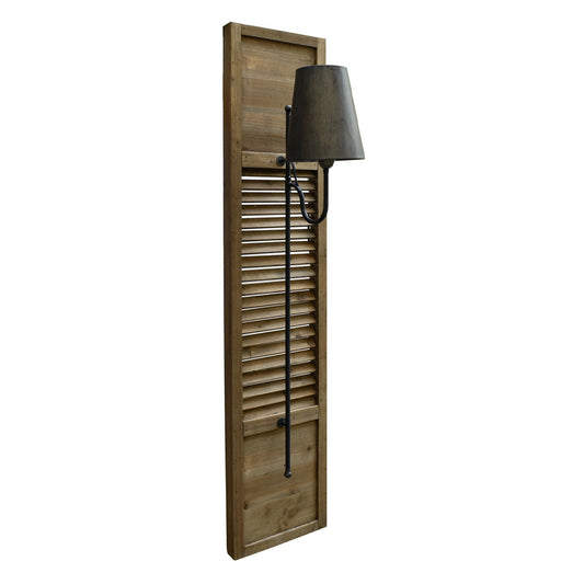 Crestview Collection Shutter 56" Traditional Wood And Metal Wall Sconce In Rustic Wood And Black Iron Finish With Antique Bronze Metal Shade