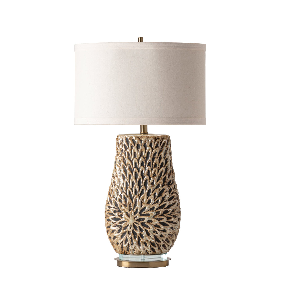 Crestview Collection Sierra 32" Transitional Ceramic And Metal Table Lamp In Pearlized And Brass Finish With Cream Linen Shade