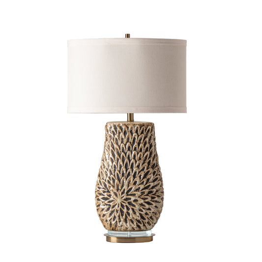 Crestview Collection Sierra 32" Transitional Ceramic And Metal Table Lamp In Pearlized And Brass Finish With Cream Linen Shade