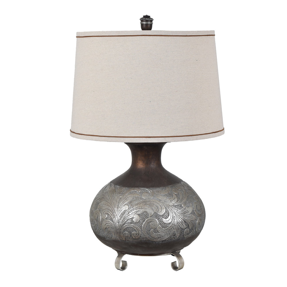 Crestview Collection Silver Canyon 31" Rustic Resin And Metal Table Lamp In Antique Silver Finish With Oatmeal Linen Shade