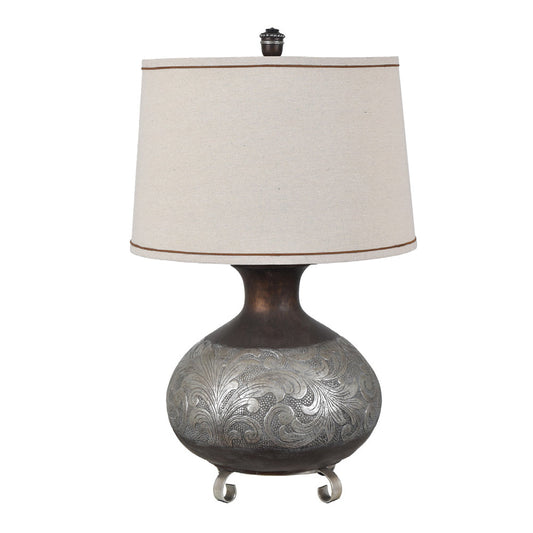 Crestview Collection Silver Canyon 31" Rustic Resin And Metal Table Lamp In Antique Silver Finish With Oatmeal Linen Shade