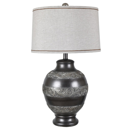 Crestview Collection Silver Creek 33" Rustic Resin Table Lamp In Antique Silver And Black Iron Finish With Gray Linen Shade