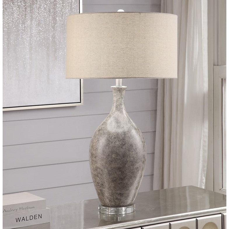 Crestview Collection Silverton 32" Transitional Ceramic And Crystal Table Lamp In Muddled Grey Finish With Natural Linen Shade