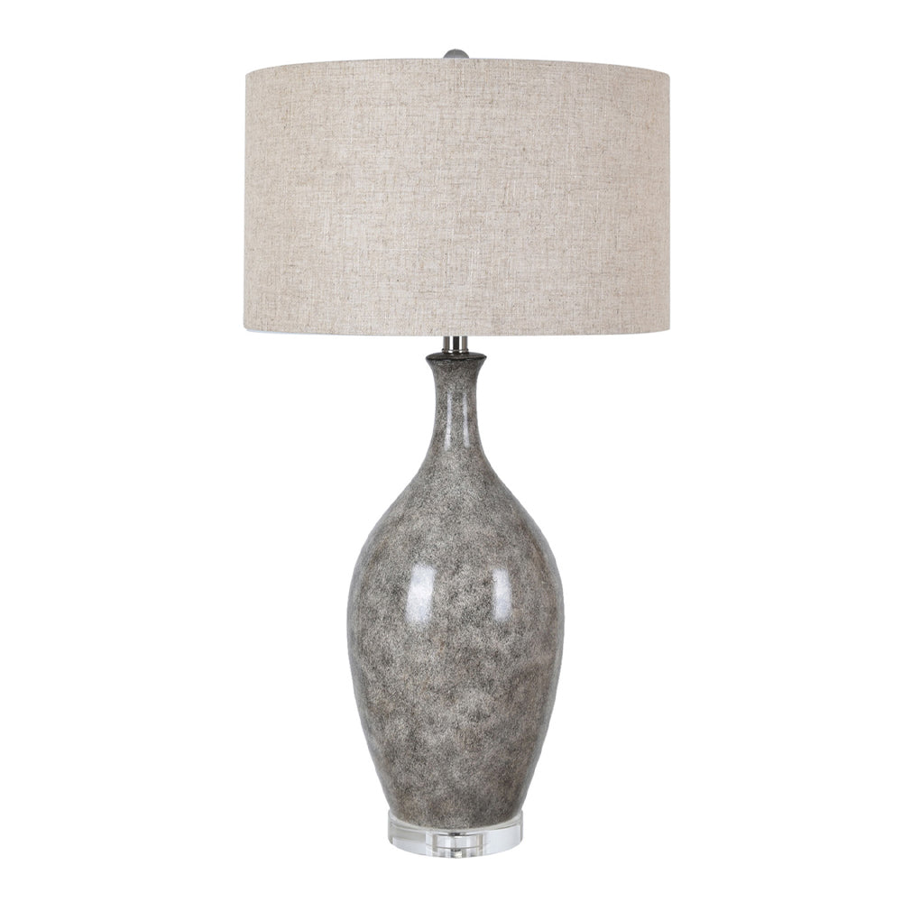 Crestview Collection Silverton 32" Transitional Ceramic And Crystal Table Lamp In Muddled Grey Finish With Natural Linen Shade