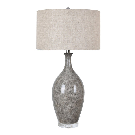 Crestview Collection Silverton 32" Transitional Ceramic And Crystal Table Lamp In Muddled Grey Finish With Natural Linen Shade