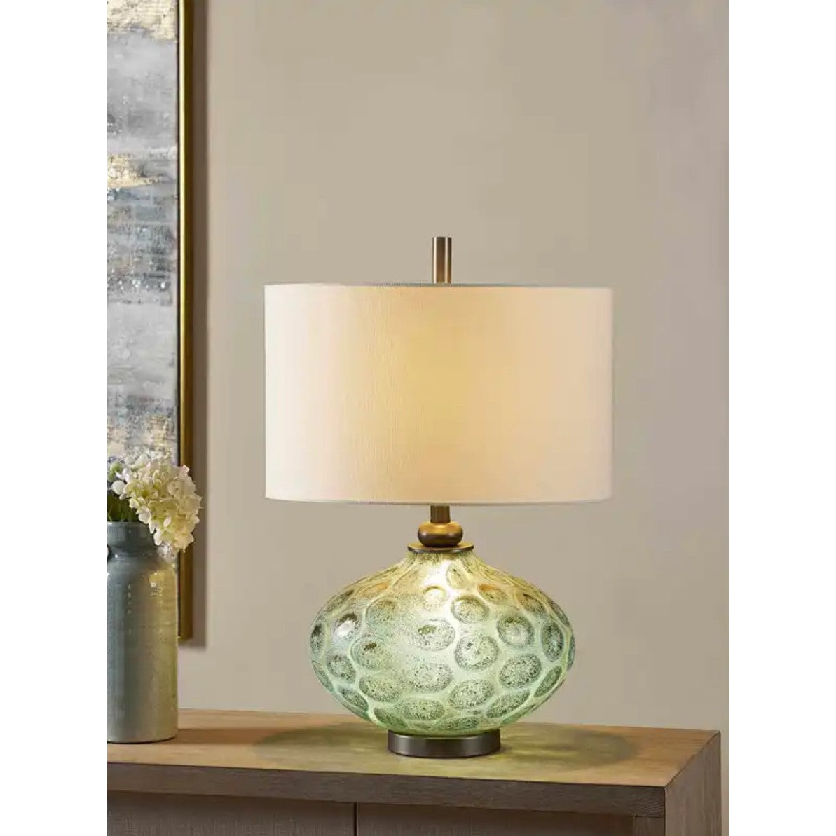 Crestview Collection Simons 27" Modern Glass And Metal Table Lamp In Blue Brown And Gunmetal Finish With Night Light