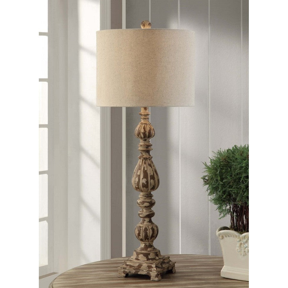 Crestview Collection Slender 35" Rustic Resin Avian Table Lamp In Rustic Wood With White Wash Finish With Natural Linen Shade