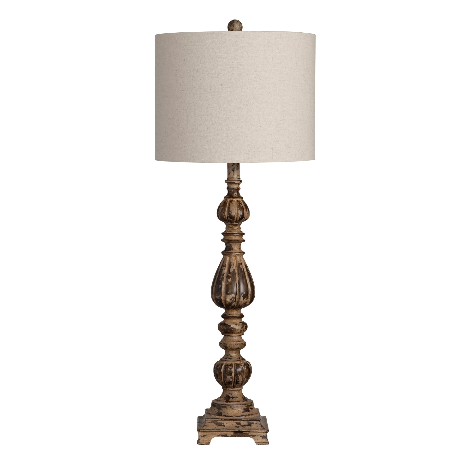 Crestview Collection Slender 35" Rustic Resin Avian Table Lamp In Rustic Wood With White Wash Finish With Natural Linen Shade