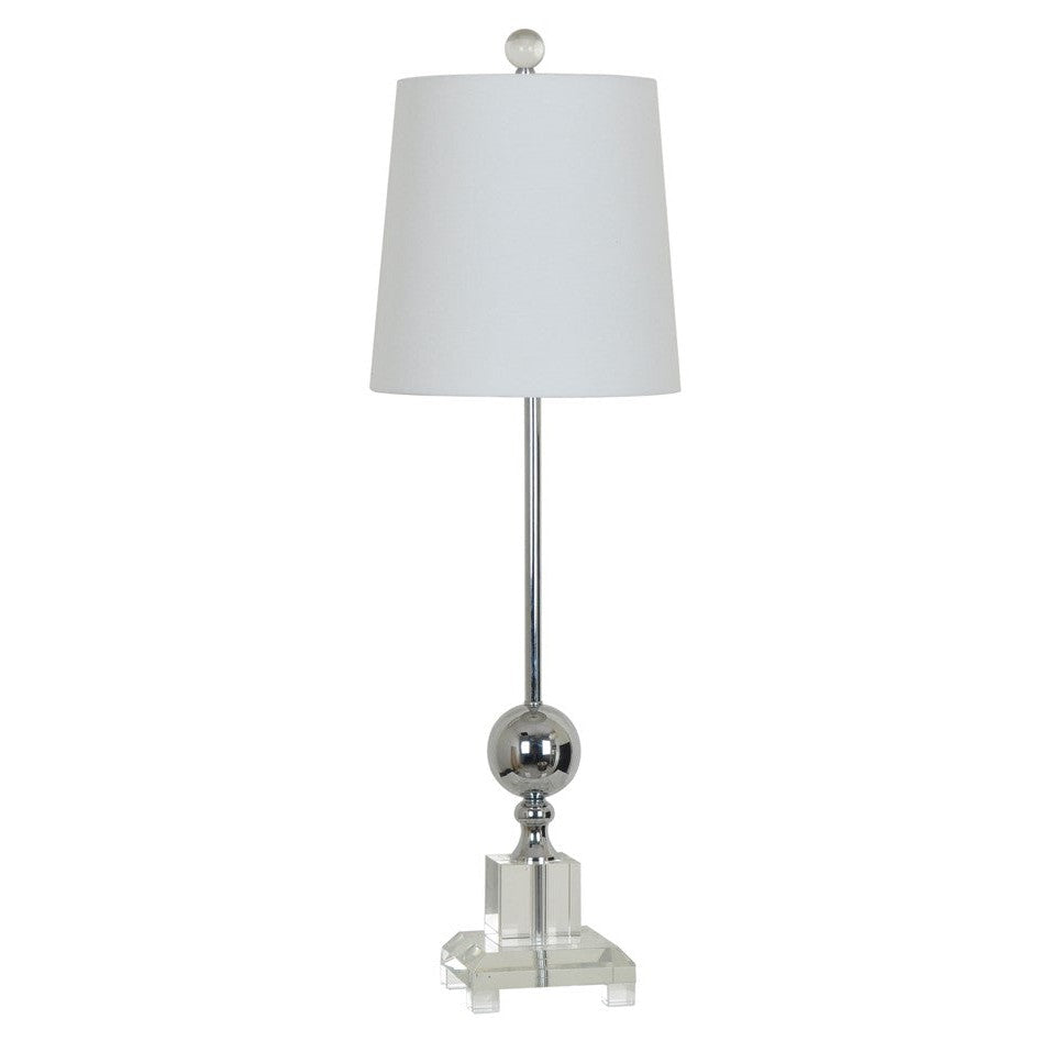 Crestview Collection Sona 28" Transitional Metal And Crystal Buffet Lamp In Polished Nickle And Crystal Finish With Linen Shade