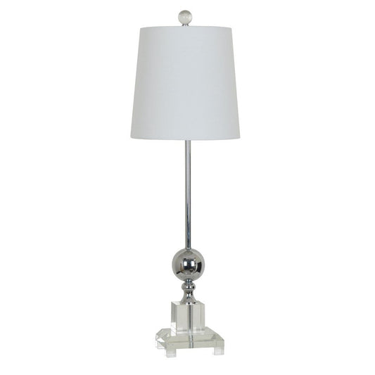 Crestview Collection Sona 28" Transitional Metal And Crystal Buffet Lamp In Polished Nickle And Crystal Finish With Linen Shade