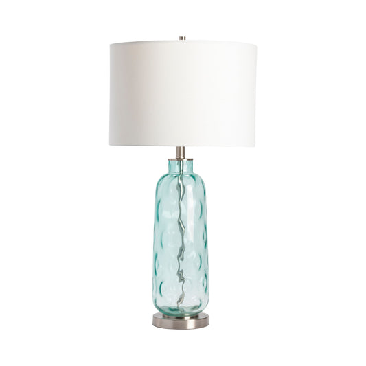 Crestview Collection Sophia 32" Transitional Glass And Metal Table Lamp In Blue And Green Hammered Glass Finish With White Linen Shade