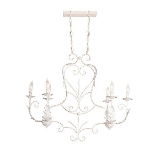 Crestview Collection St Laurant 27" 6-Light Traditional Iron Chandelier In Distressed White Finish
