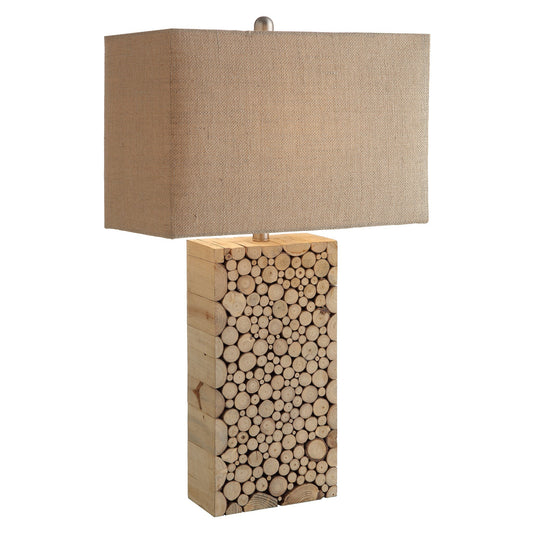 Crestview Collection Stacked Wood 29" Rustic Resin Table Lamp In Wood Finish With Burlap Shade