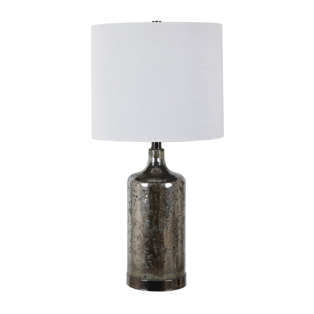 Crestview Collection Steele 25" Transitional Glass And Metal Table Lamp In Smokey Textured Metallic And Black Nickel Finish With White Linen With Contrasting Smoke Lining Shade