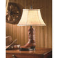 Crestview Collection Stetson 27" Rustic Resin Stitch Cowboy Boot Table Lamp In Saddle Tan Finish With Braiden Trim Natural Linen Shade