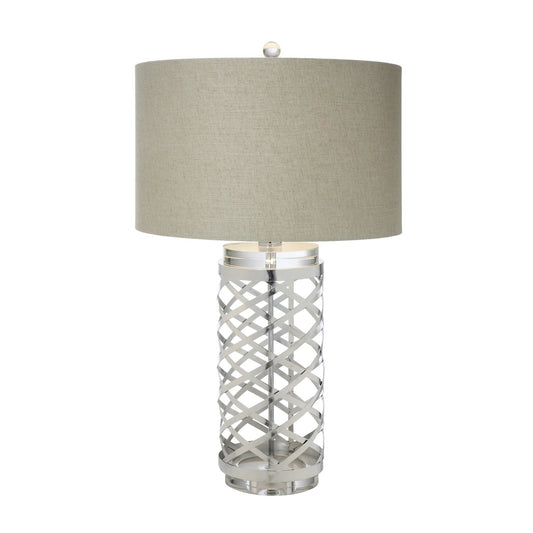 Crestview Collection Studio 29" Modern Metal Table Lamp In Chrome Finish With Silver Linen Shade And Crystal Accents