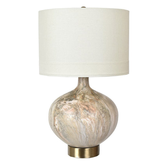 Crestview Collection Sumner 28" Traditional Ceramic And Metal Table Lamp In Pistachio And Soft Brass Finish With Off White Linen Drum Shade