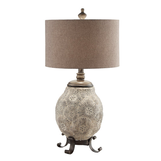 Crestview Collection Sun River 34" Traditional Resin And Metal Table Lamp In Rustic Pottery And Bronze Finish With Brown Linen Shade