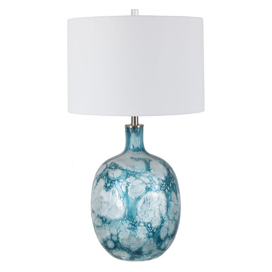 Crestview Collection Talulah 33" Transitional Glass Table Lamp In Blue Sea Finish With White Linen Shade