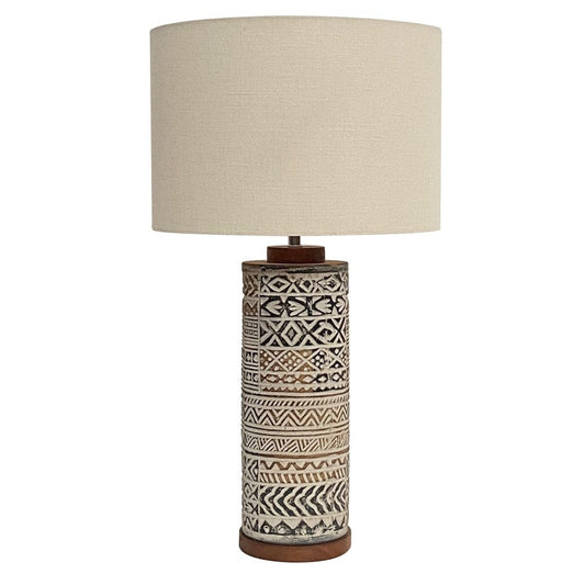 Crestview Collection Taos 30" Rustic Ecomix And Wood Table Lamp In Desert Sunset Southwestern Terracotta And Wood Finish With Natural Linen Drum Shade