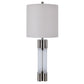 Crestview Collection Thatcher 32" Modern Crystal And Steel Table Lamp In Sandblasted And Brushed Stainless Finish With Cylinder Silver Linen Shade