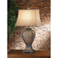 Crestview Collection Tooled 32" Rustic Resin Leather Table Lamp In Tooled Leather Finish With Tan Linen Shade