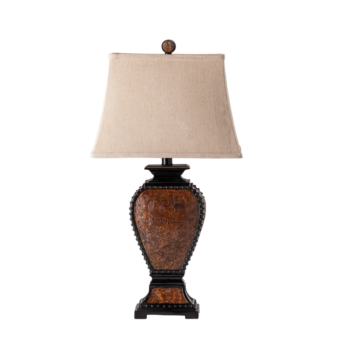 Crestview Collection Tooled 32" Rustic Resin Leather Table Lamp In Tooled Leather Finish With Tan Linen Shade