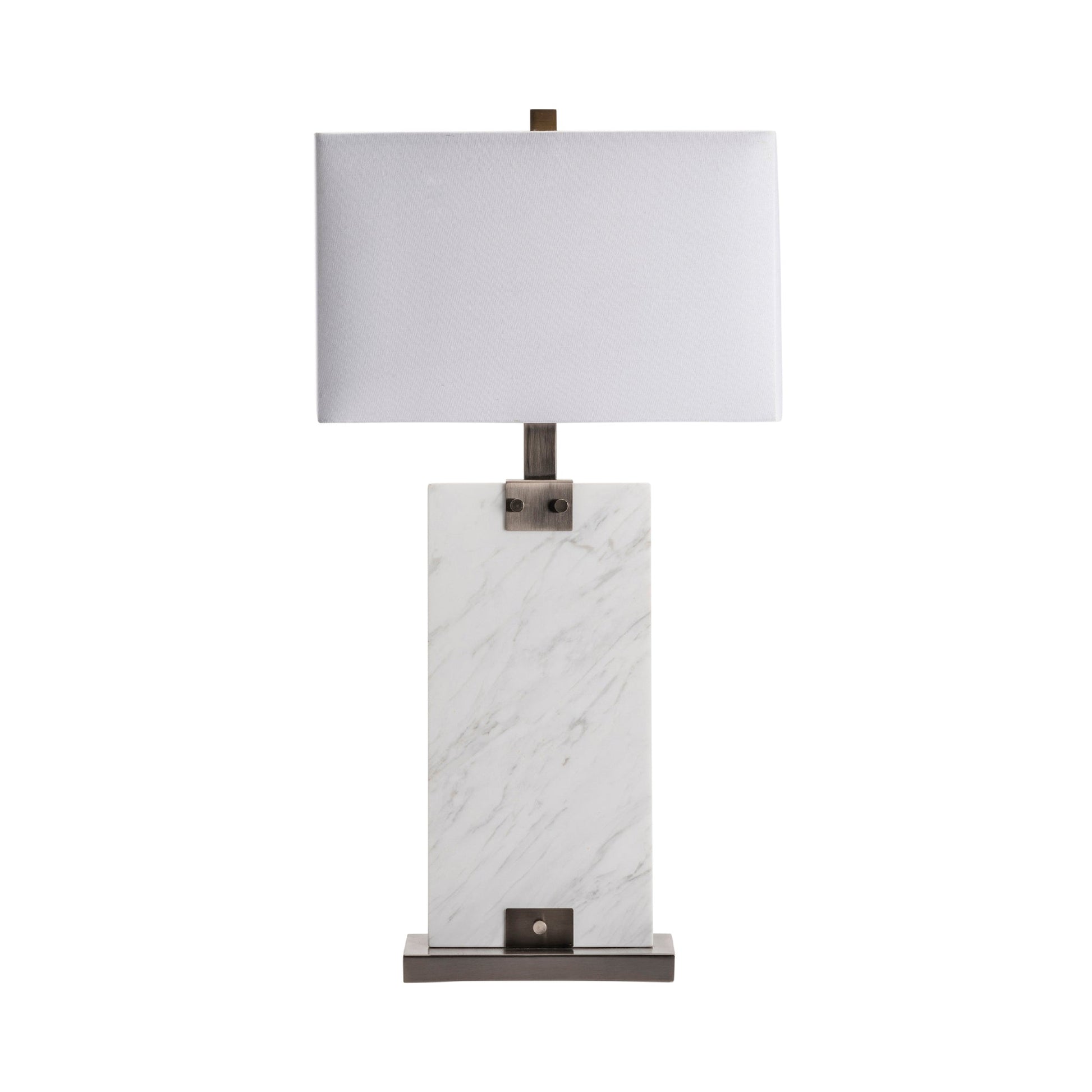 Crestview Collection Towers 30" Modern Marble And Metal Table Lamp In White Marble And Brushed Nickel Finish With Grey Linen Shade