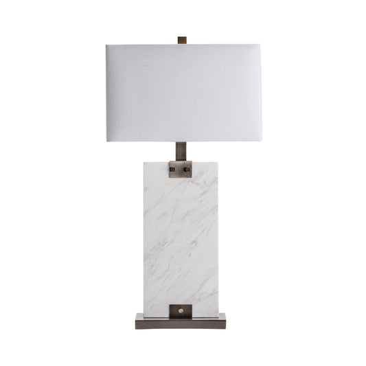 Crestview Collection Towers 30" Modern Marble And Metal Table Lamp In White Marble And Brushed Nickel Finish With Grey Linen Shade