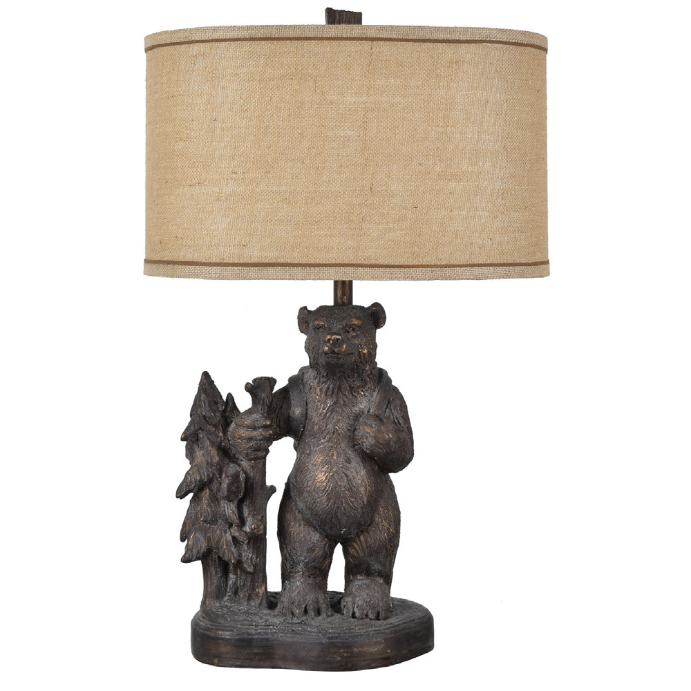 Crestview Collection Trail Hike 29" Rustic Resin Table Lamp In Antique Bronze Finish With Burlap Shade