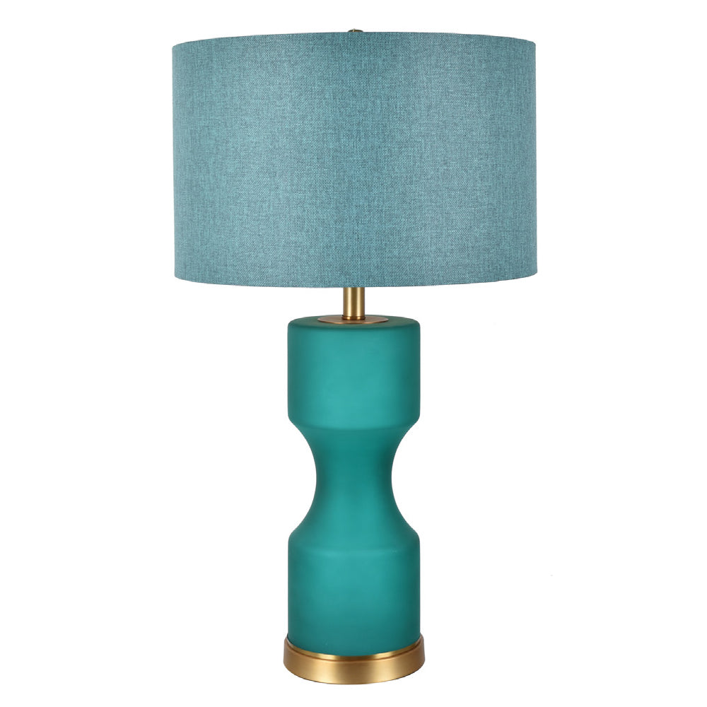 Crestview Collection Tristan 28" Coastal Glass And Metal Hourglass Lamp In Teal Satin And Glass Finish With Coordinating Teal Textured Linen Shade