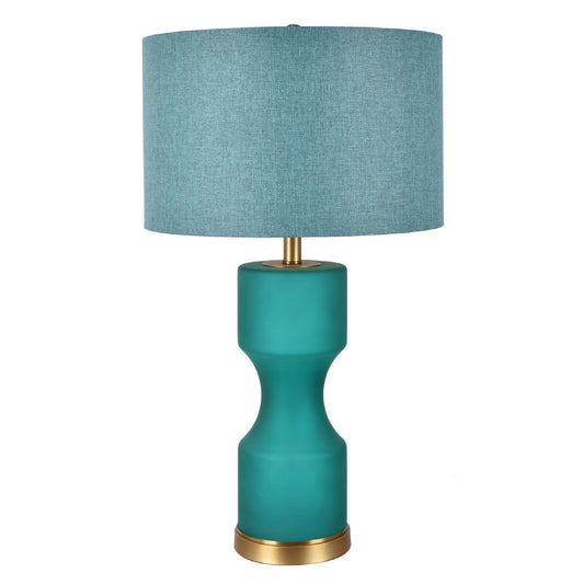 Crestview Collection Tristan 28" Coastal Glass And Metal Hourglass Lamp In Teal Satin And Glass Finish With Coordinating Teal Textured Linen Shade