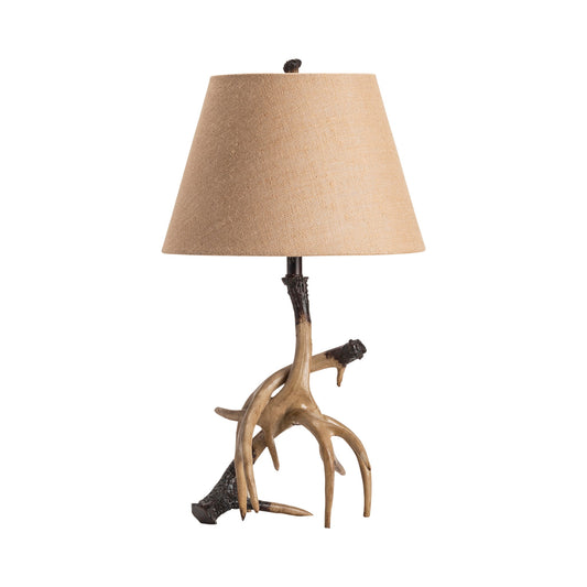 Crestview Collection Trophy 28" Rustic Resin Table Lamp In Natural Antler Finish With Burlap Shade