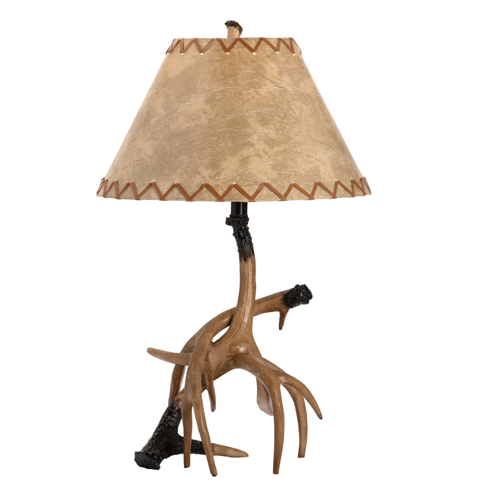 Crestview Collection Trophy 29" Rustic Resin Table Lamp In Natural Antler Finish With Faux Leather Fabric Shade