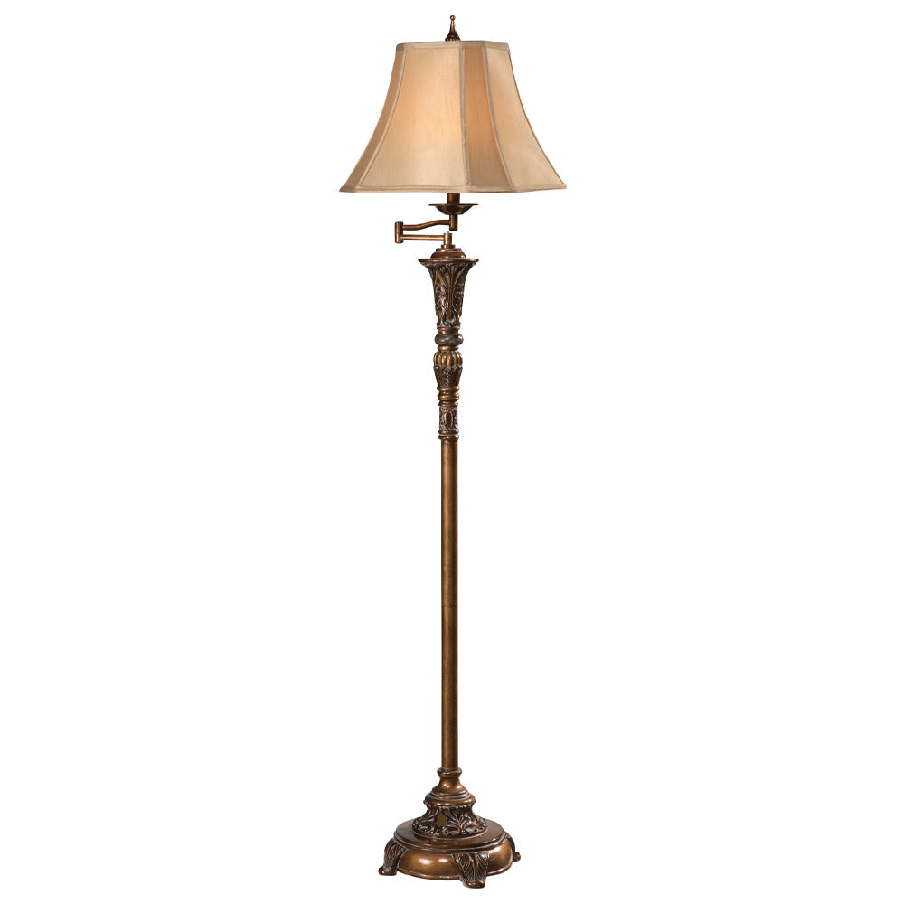 Crestview Collection Tyler 61" Rustic Resin Floor Lamp In Oriental Gold Finish With Beige Square Cut-Corner Shade