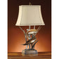 Crestview Collection Upstream 32" Rustic Resin Table Lamp In Bronze Patina And Wood Finish With Willa Beige Fabric Rectangle Shade