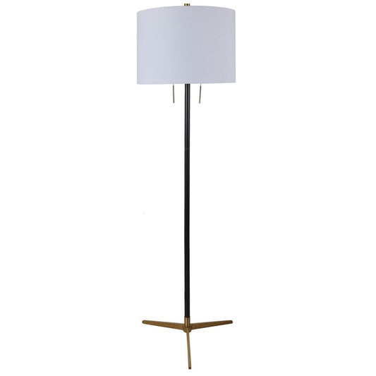 Crestview Collection Veda 62" Modern Metal Floor Lamp In Gunmetal And Antique Brass Finish With Off White Linen Drum Shade