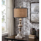 Crestview Collection Vento 36" Rustic Resin Table Lamp In Antique Tuscan Finish With Metal Mesh And Burlap Shade