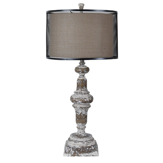 Crestview Collection Vento 36" Rustic Resin Table Lamp In Antique Tuscan Finish With Metal Mesh And Burlap Shade